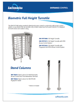 Product brochures cover for Biometric Full Height Turnstiles