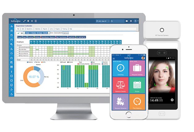 Workforce Management Software on desktop and mobile and Biometric Terminal