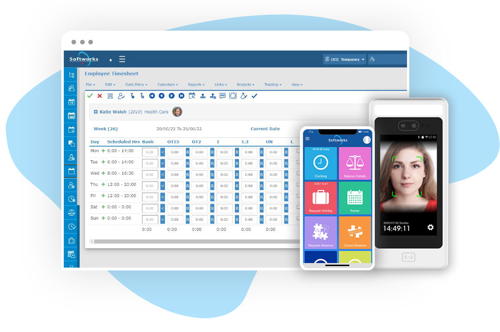 Workforce Management Software on desktop and mobile with Biometric Face Recognition Terminal