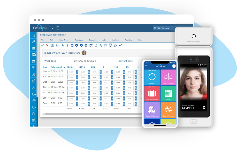 Workforce Management Software on desktop and mobile with Biometric Face Recognition Terminal