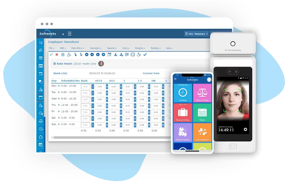 Workforce Management Software on desktop and mobile with Biometric Face Recognition Terminal