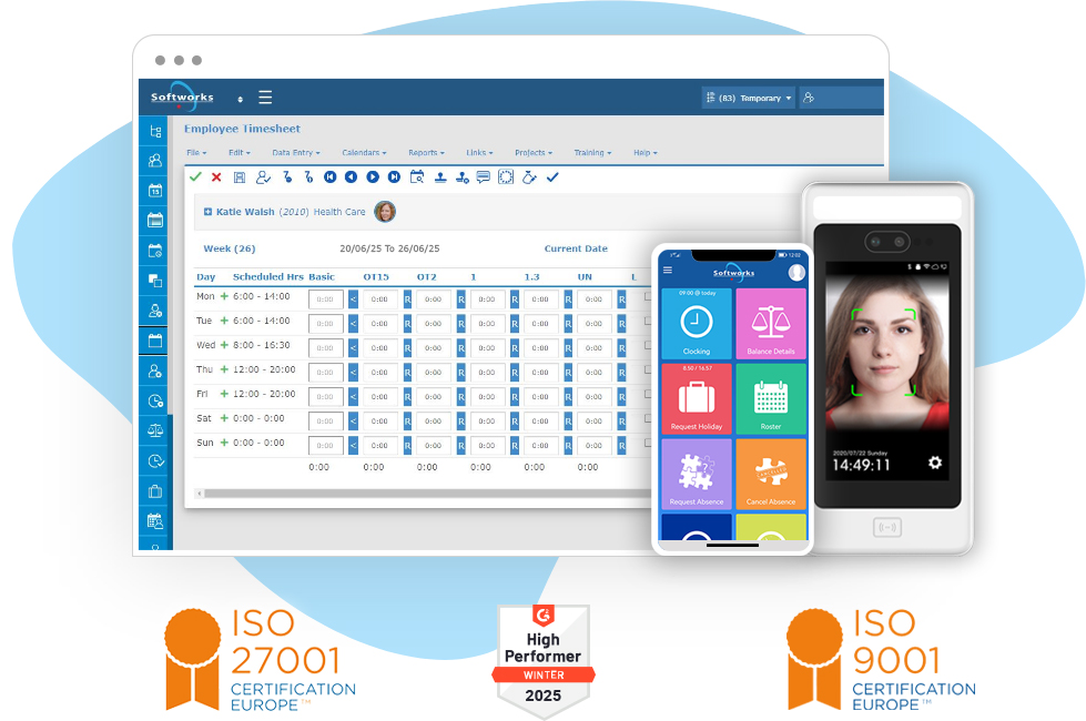 Workforce Management Software on desktop and mobile with Biometric Face Recognition Terminal