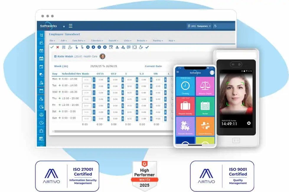 Workforce Management Software on desktop and mobile with Biometric Face Recognition Terminal