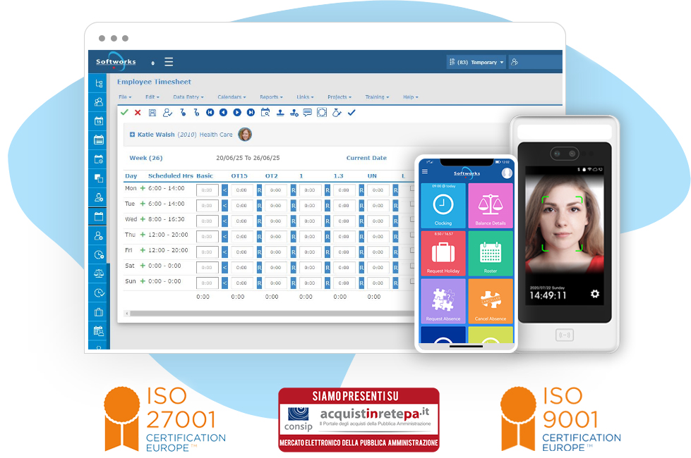 Workforce Management Software on desktop and mobile with Biometric Face Recognition Terminal