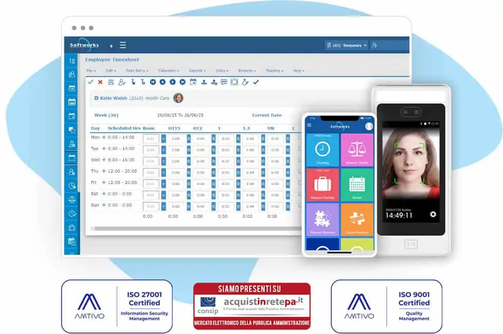 Workforce Management Software on desktop and mobile with Biometric Face Recognition Terminal