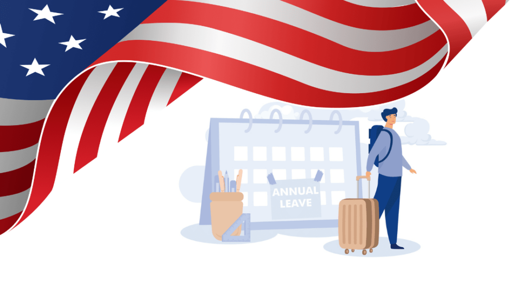 American flag with an illustration of a person going on annual leave underneath.