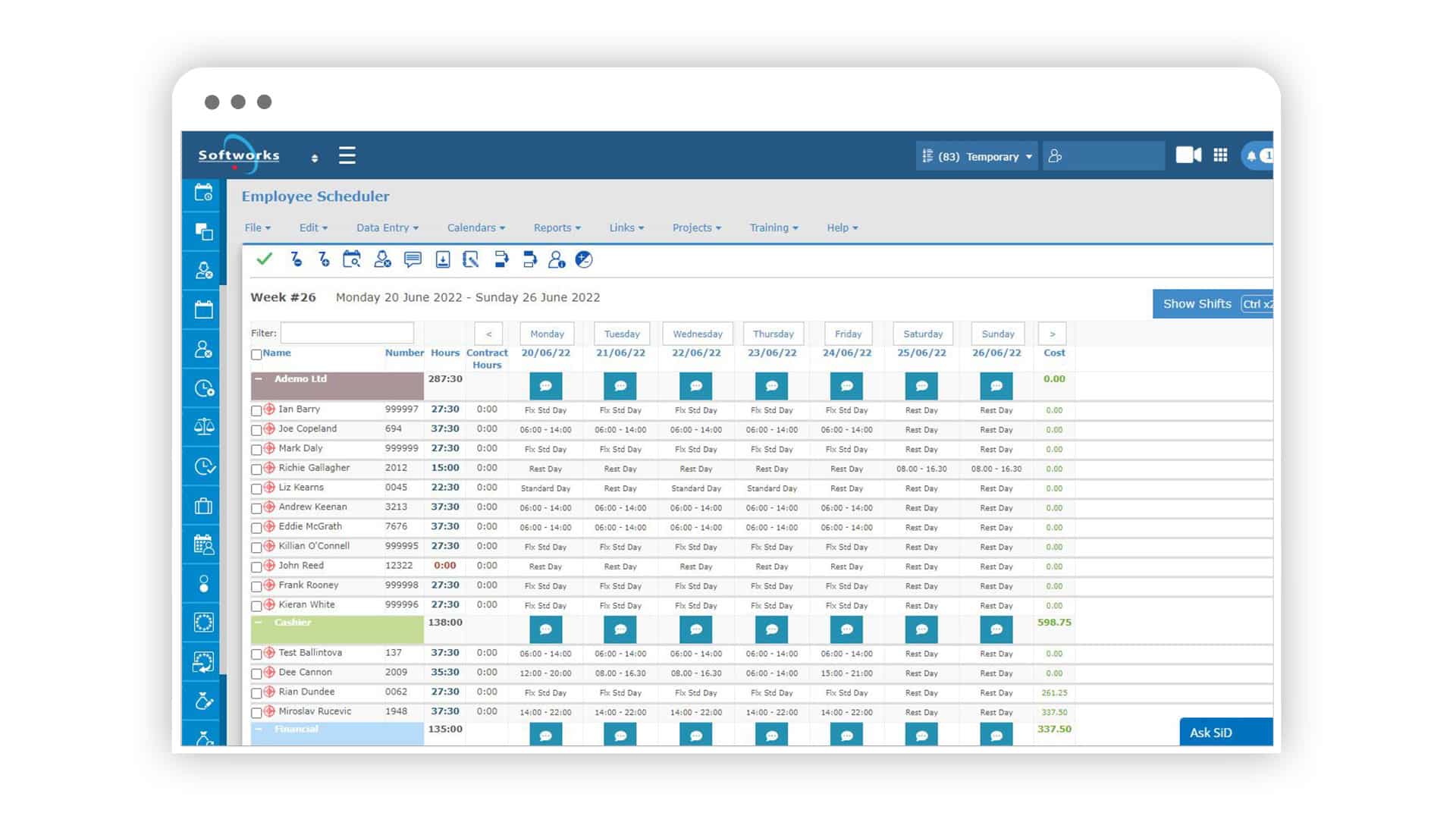 Screenshot of Softworks Employee Scheduling Software