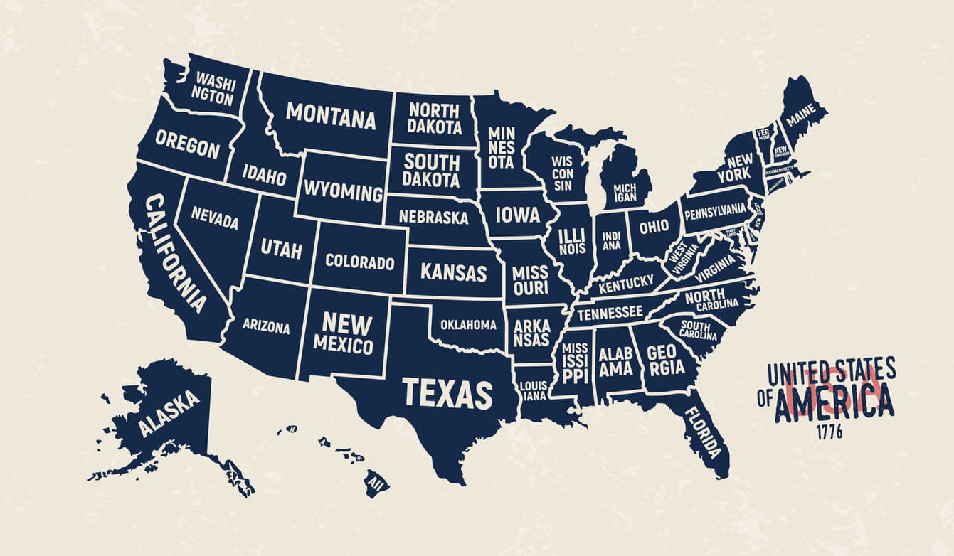 Vintage USA map with state names