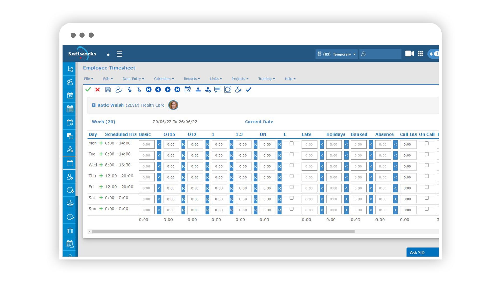 Screenshot of Softworks Employee Timesheets