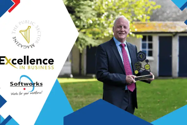 Public Sector Magazine Excellence in Business Award - Softworks CEO Andrew Ferguson posing with the award.