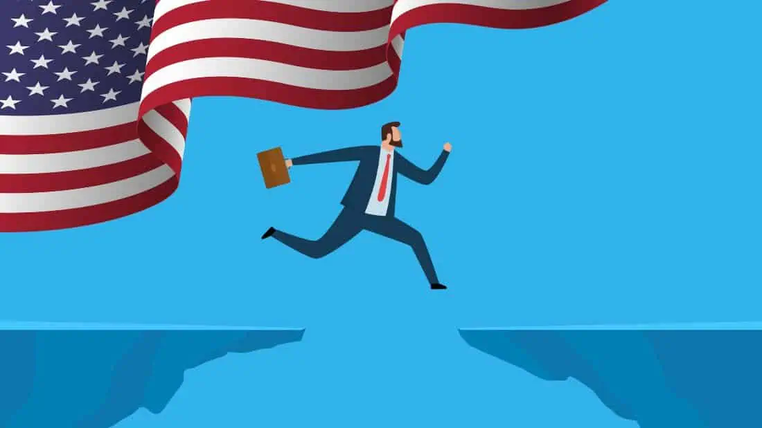 A man jumping over the skills gap in the USA.