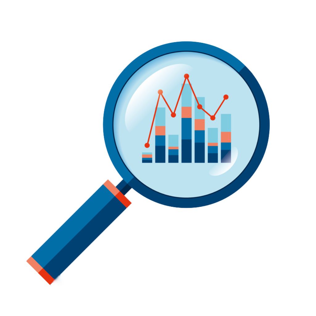 Magnifying glass looking at data