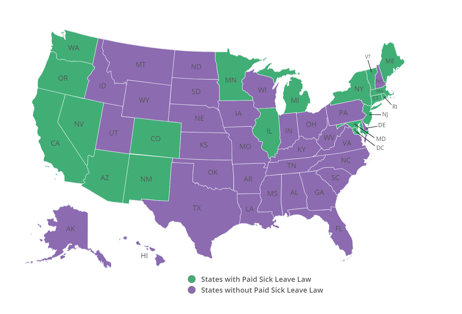 Paid Sick Leave Laws by State 2024 Map Chart