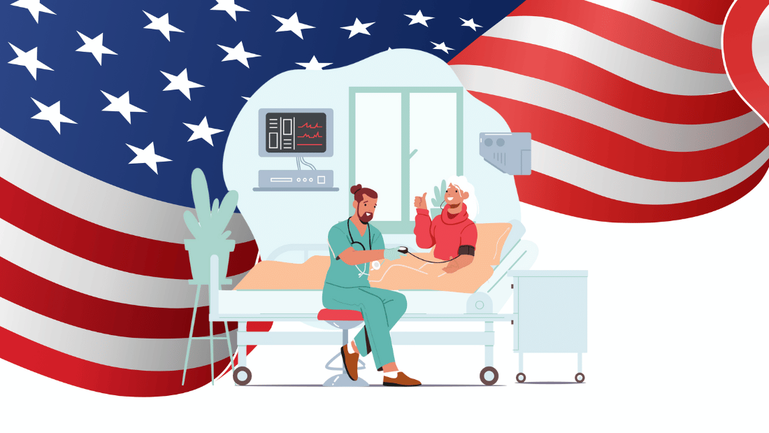 Illustration of a hospital nurse tending to a patient