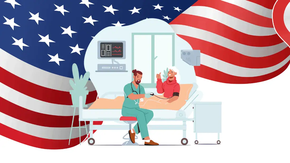Illustration of a hospital nurse tending to a patient