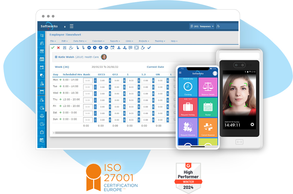 Workforce Management Software on desktop and mobile with Biometric Face Recognition Terminal