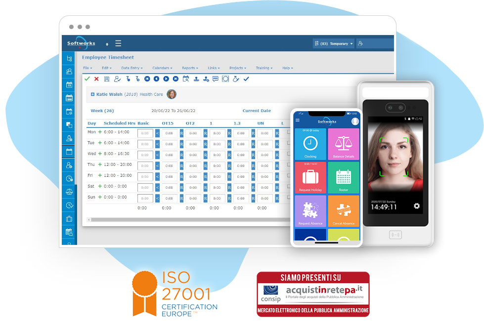 Workforce Management Software on desktop and mobile with Biometric Face Recognition Terminal