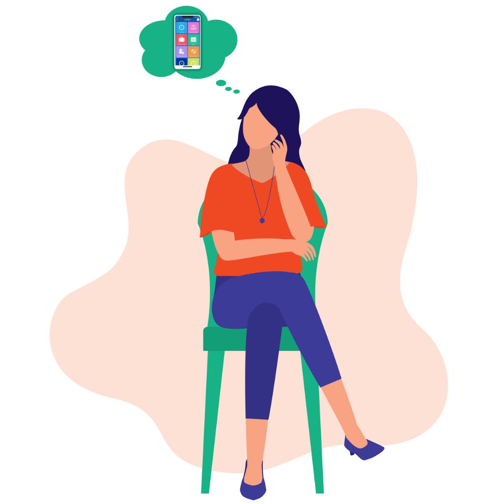 A lady sitting on a chair and thinking about Softworks Employee Self-service App