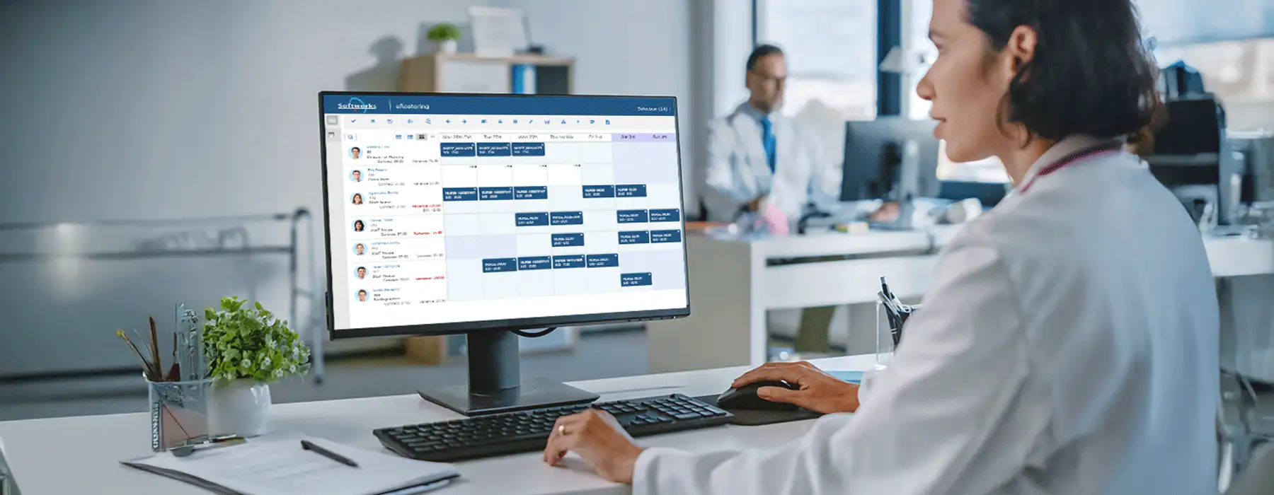 Care home employee using Softworks WFM software