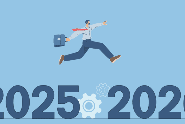 Illustration of Business man jumping from 2025 to 2026