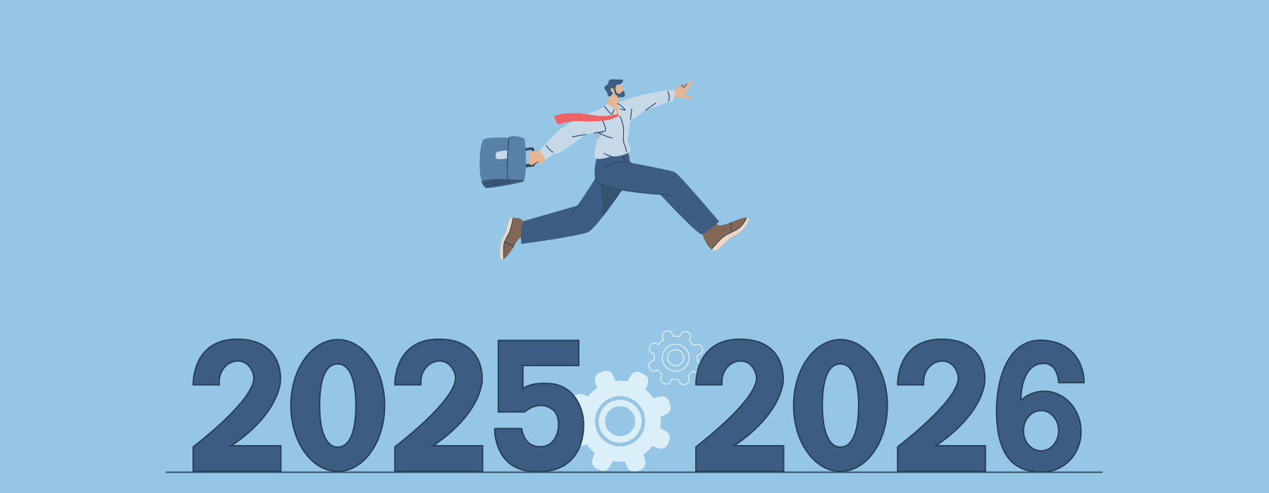 Illustration of Business man jumping from 2025 to 2026