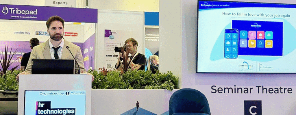 Robert Doherty-Bigara speaking at HR Tech in ExCel London