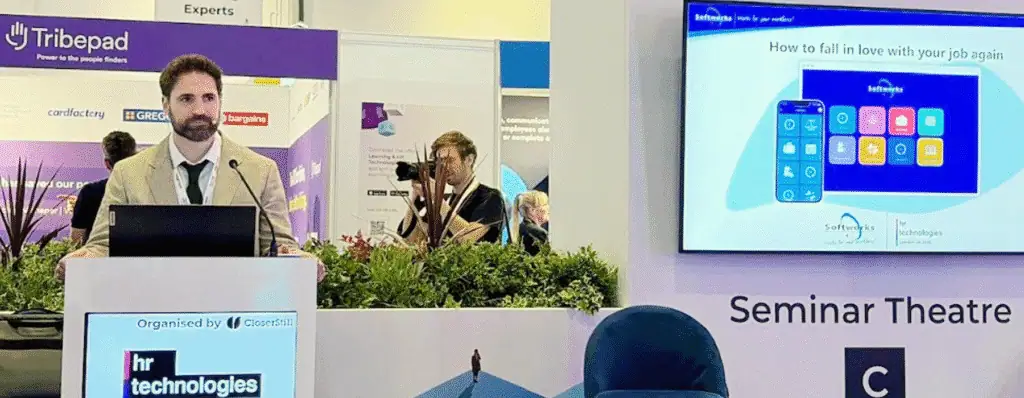 Robert Doherty-Bigara speaking at HR Tech in ExCel London